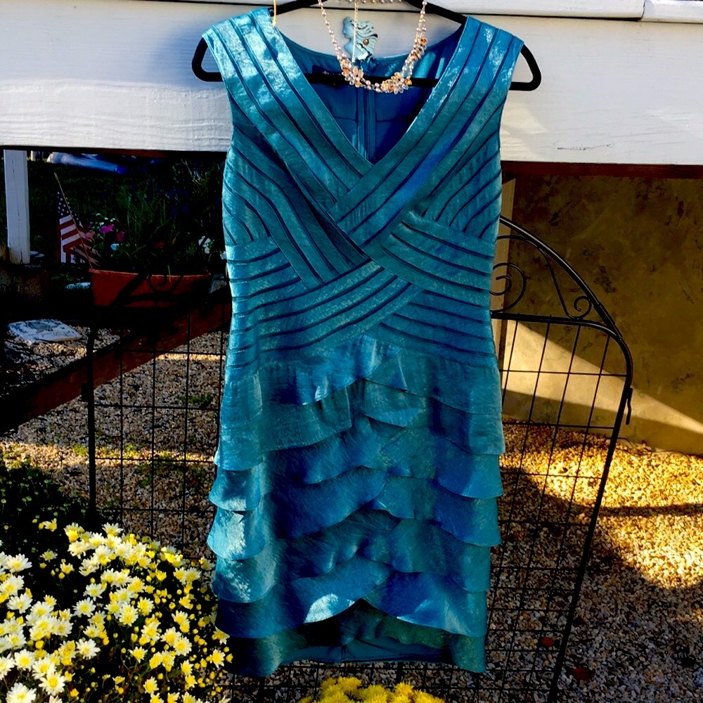 Dress Barn Scalloped and Tiered Teal Cocktail Dress